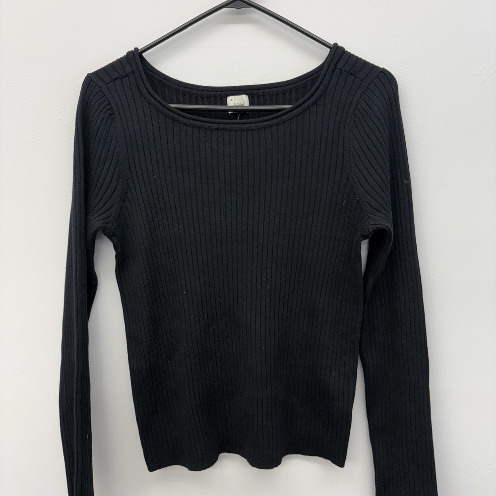 A New Day Black Ribbed‎ Knit Long Sleeve Crew Neck Sweater Top Womens Size XXL